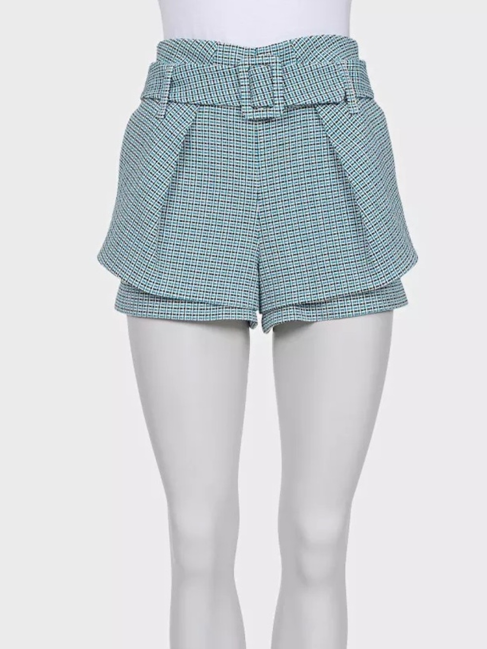 NWT Maje Belted Layered Cotton Tweed Houndstooth Skort Shorts Blue